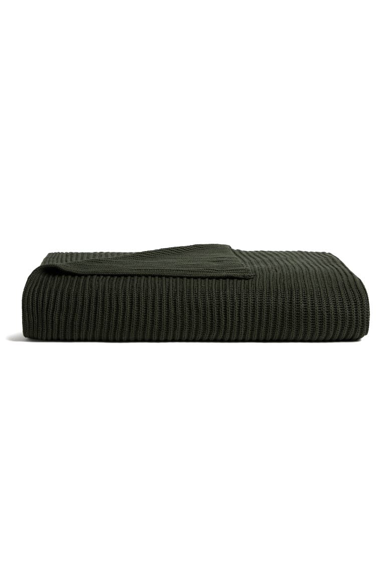 Organic Cotton Ribbed Throw Blanket, Main, color, EVERGREEN