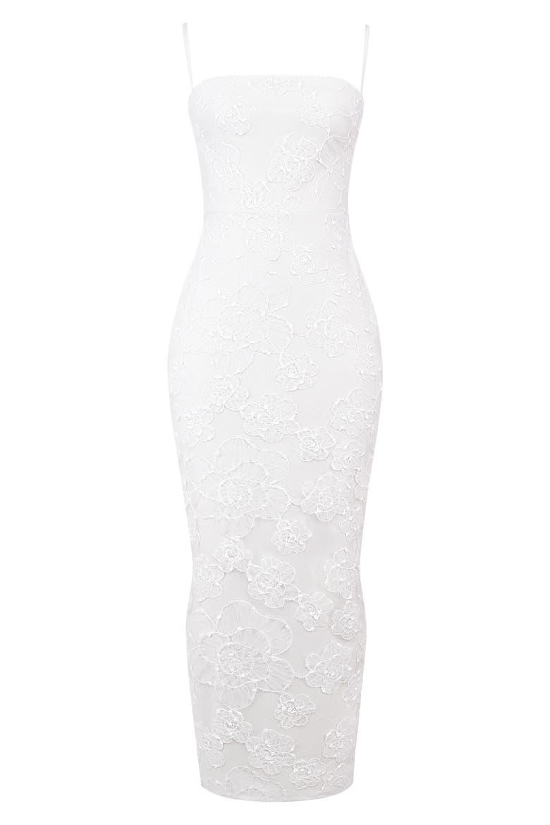 Eva Floral Embroidery Sheath Gown, Alternate, color, WHITE