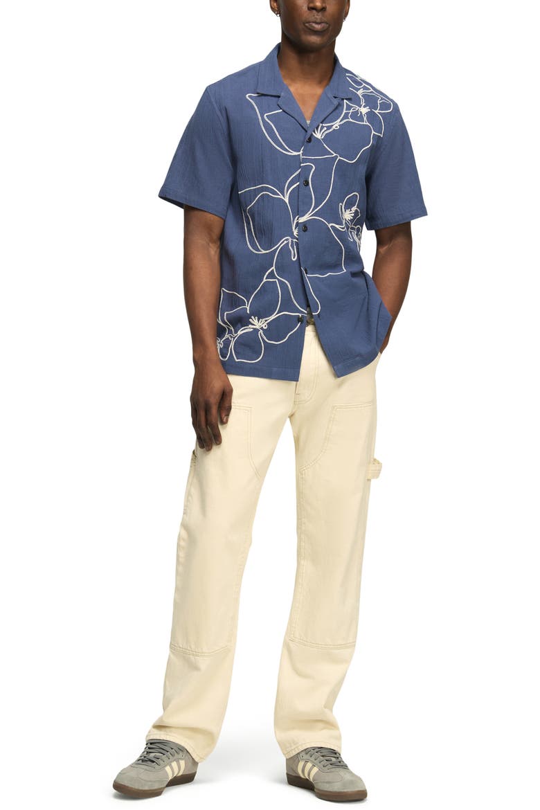 Floral Embroidered Cotton Camp Shirt, Alternate, color, 458 BLUE