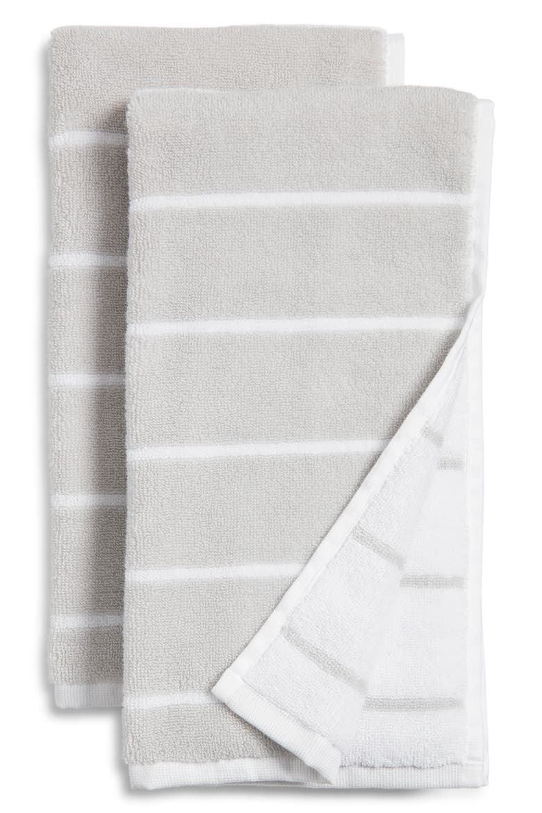 Hydrocotton Stripe Set of 2 Hand Towels, Main, color, GREY VAPOR MULTI