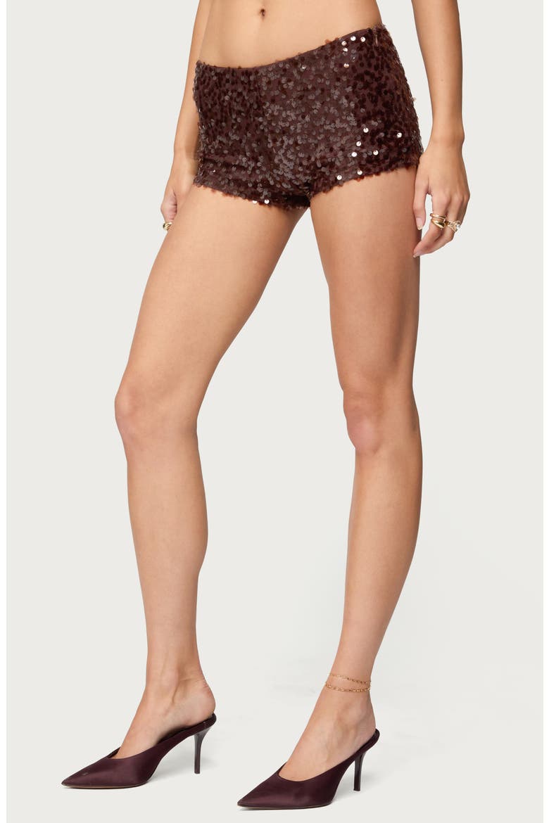 Stajey Low Rise Sequin Microshorts, Alternate, color, BROWN