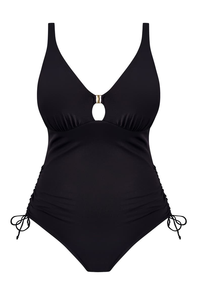 Merissa Ruched Side One-Piece Swimsuit, Alternate, color, BLACK