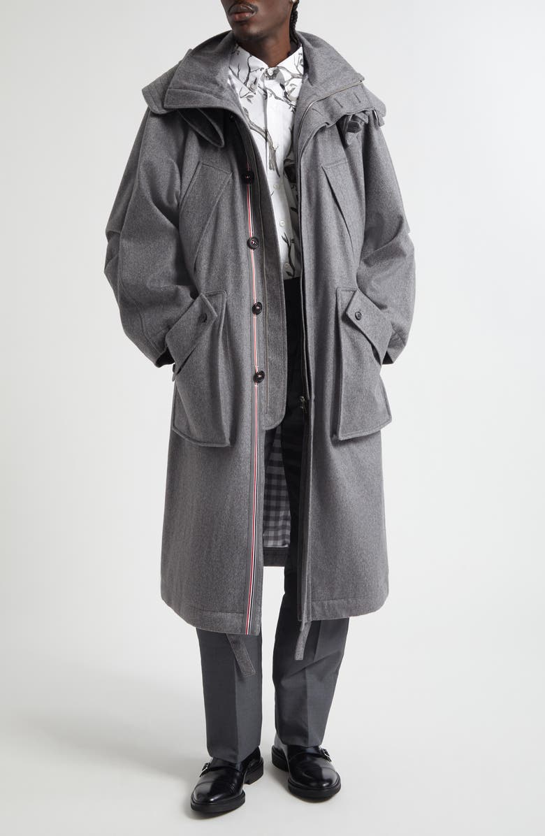 Thom Browne Waterproof Cashmere Parka With Removable Hood, Main, color, Medium Grey
