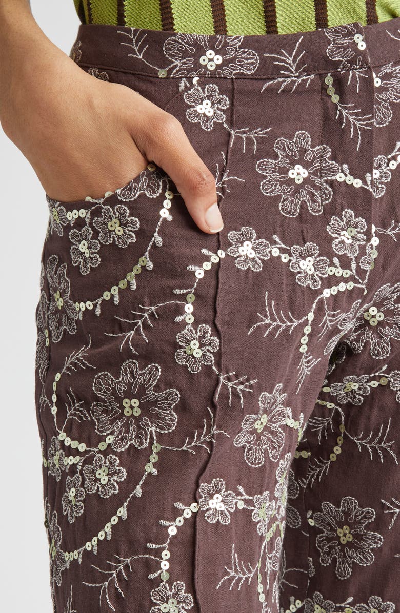 Siedrés Cera Floral Sequin Straight Leg Pants, Alternate, color, Brown
