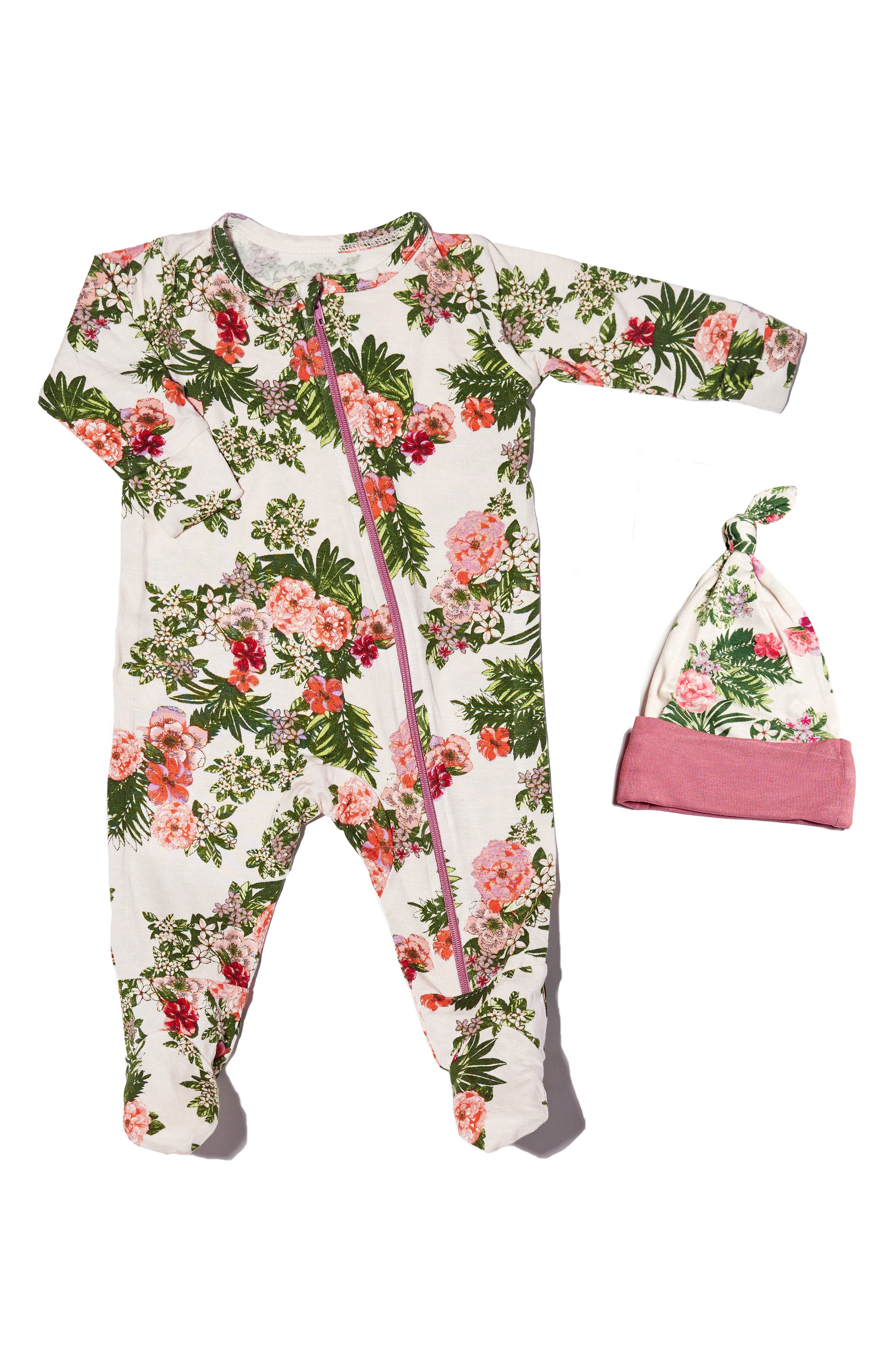 Baby Grey by Everly Grey Floral Print Jersey Footie & Hat Set | Nordstrom