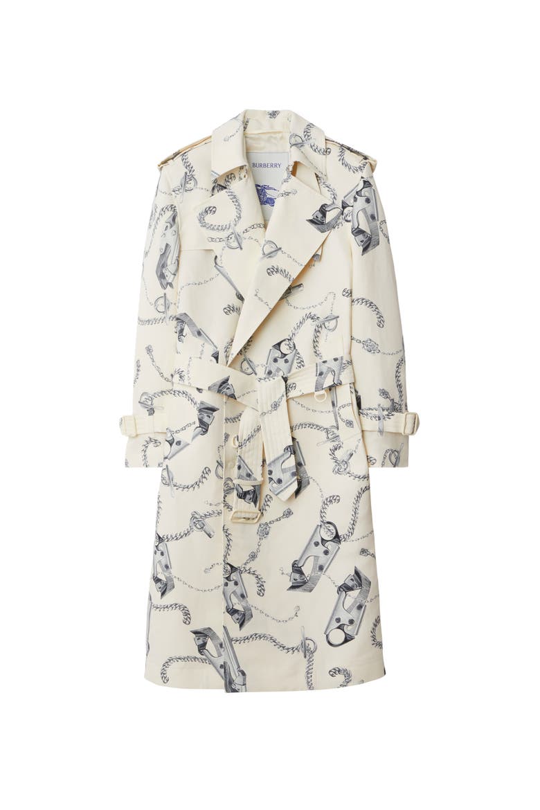 Long Knight Hardware Tricotine Trench Coat, Main, color, Silver/white
