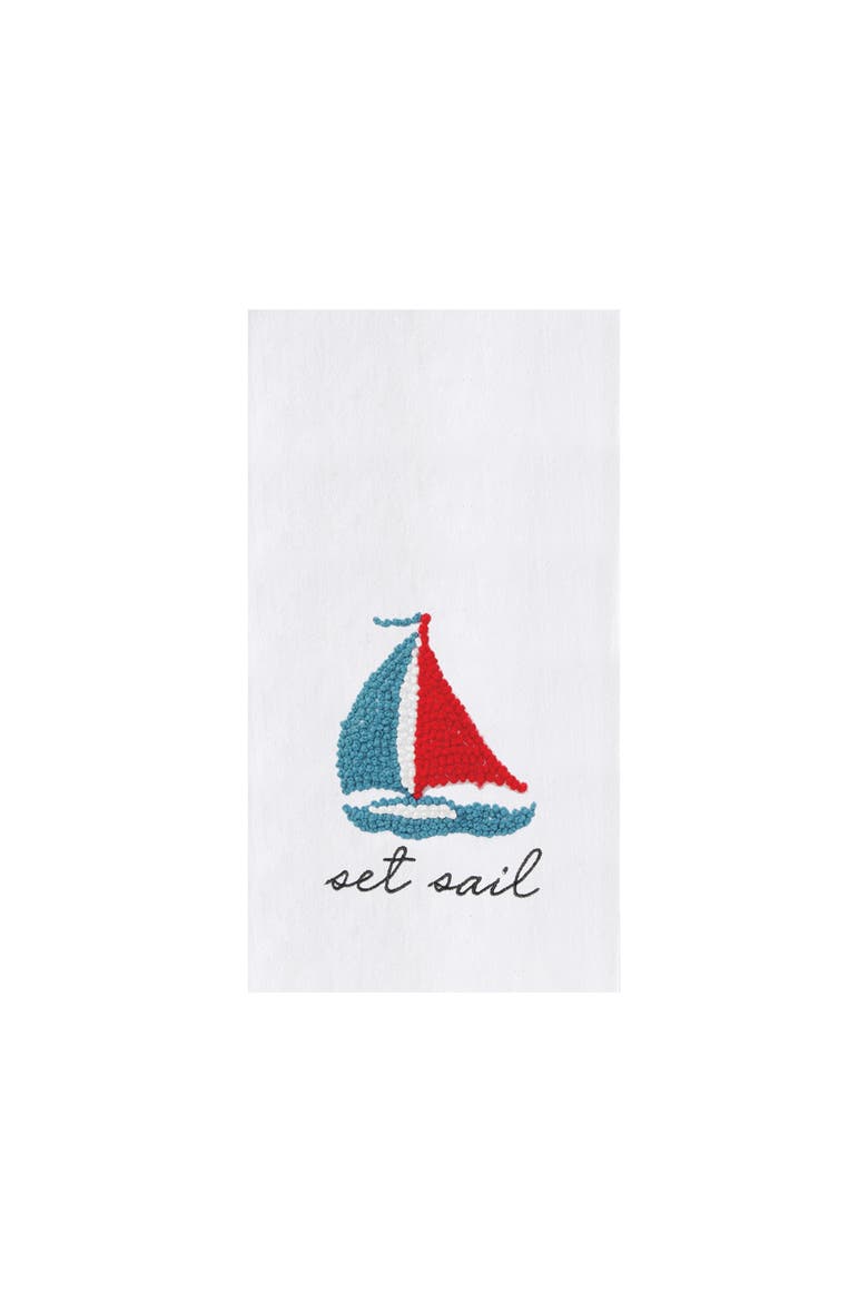 Sailboat French Knot Flour Sack Kitchen Dishtowel, Main, color, White