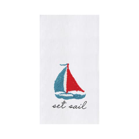 Sailboat French Knot Flour Sack Kitchen Dishtowel