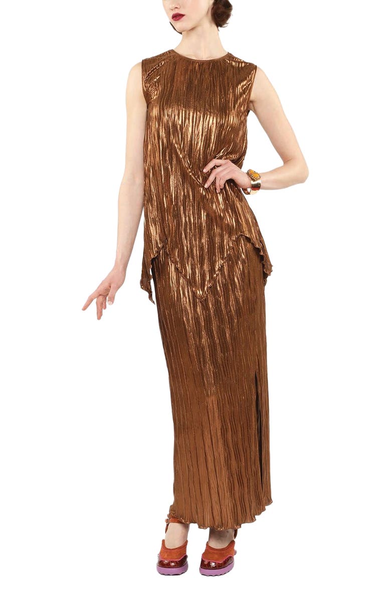 Anna Sui Fortuny Pleats Sleeveless Top, Alternate, color, Bronze