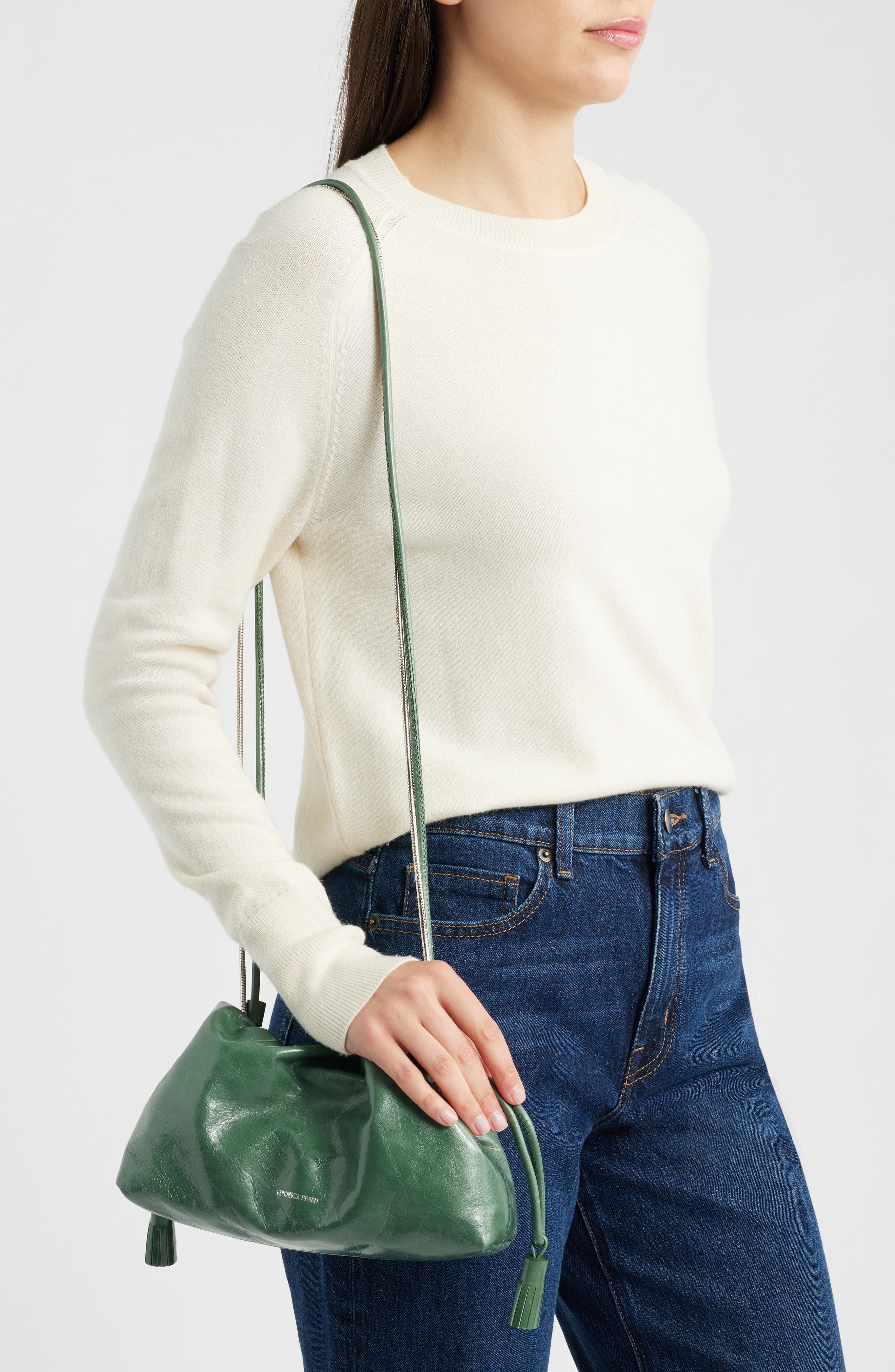Veronica Beard Crinkle Leather Small Stash Bag, Alternate, color, Sage