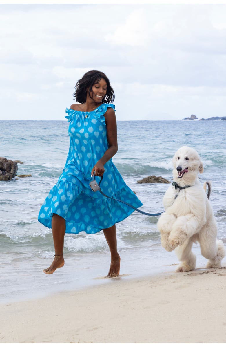 Mer St. Barth Eva Women's Ruffle Sundress Cerulean Blue Ikat, Alternate, color, 