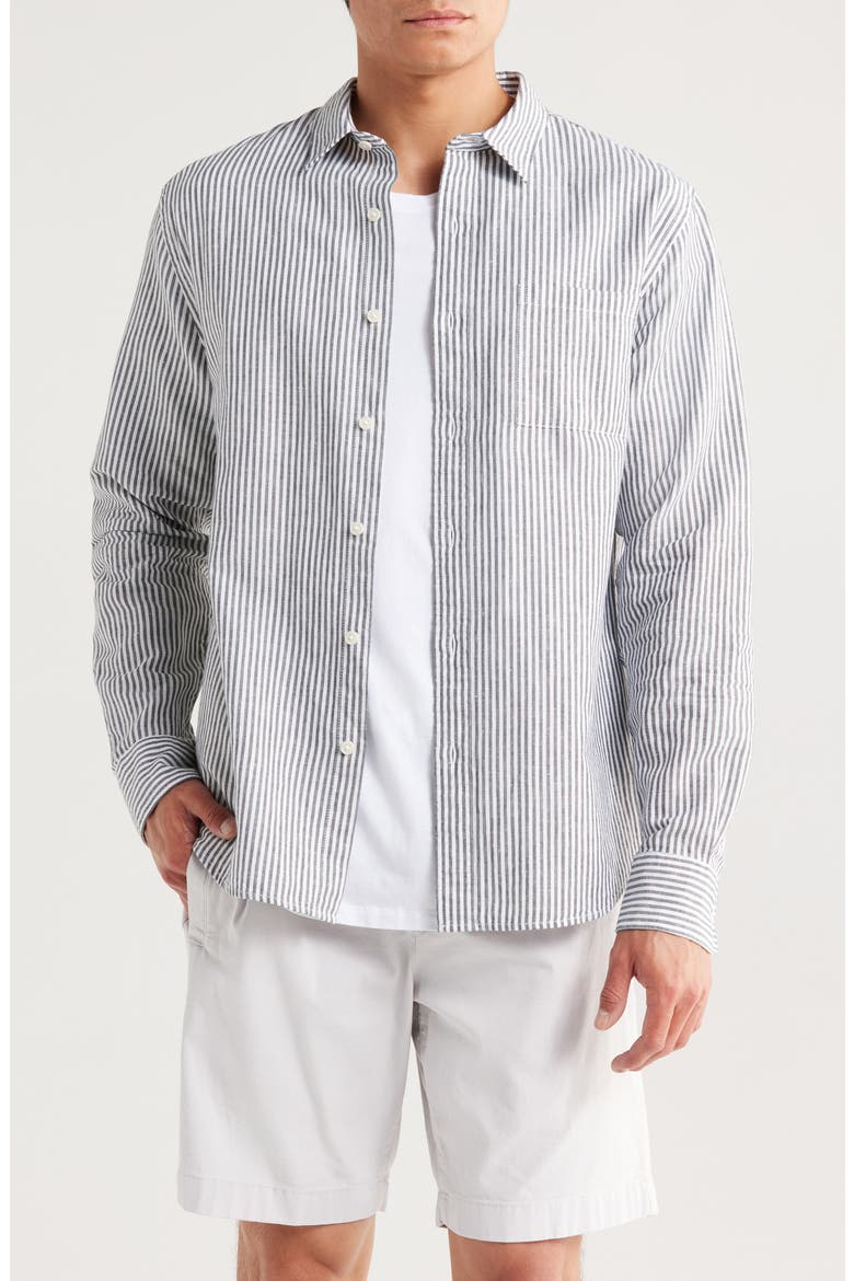 Stripe Linen & Cotton Button-Up Shirt, Main, color, COASTAL/ WHITE