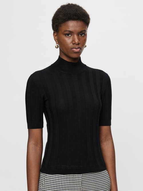 Callas Milano Jordyn Short Sleeve Mockneck Sweater In Black