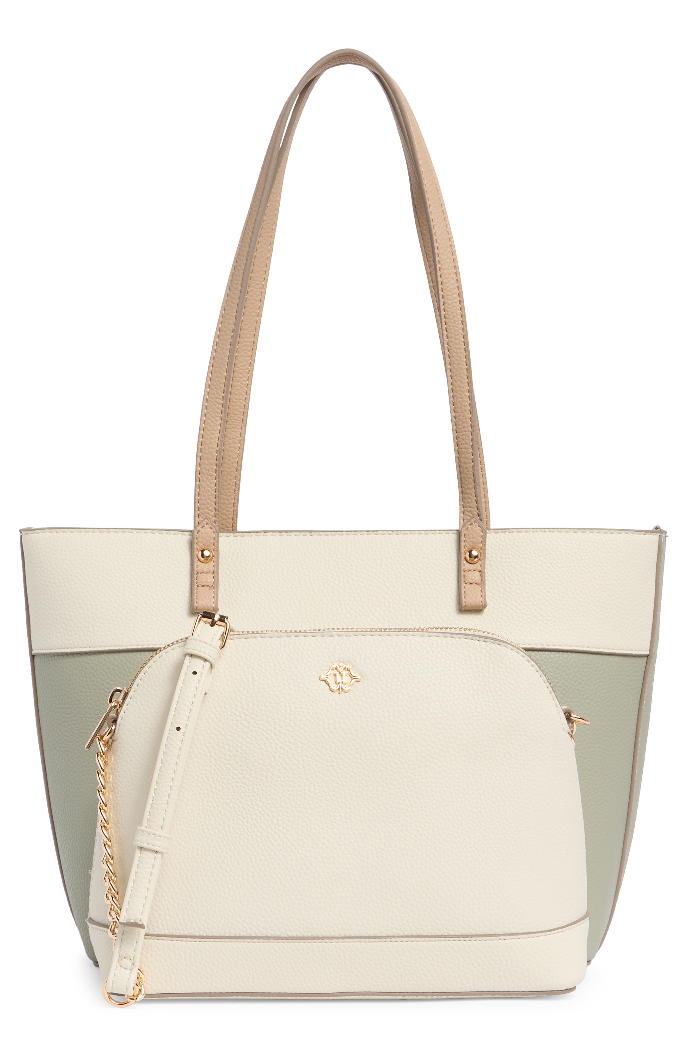 Nanette Lepore Sabine Colorblock Tote Bag & Pouch, Alternate, color, Clary Sage - Rice - Warm Taupe