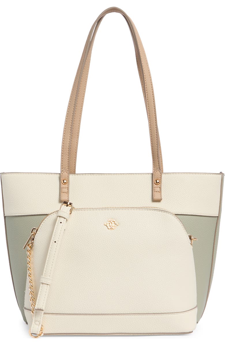 Nanette Lepore Sabine Colorblock Tote Bag & Pouch, Alternate, color, Clary Sage - Rice - Warm Taupe