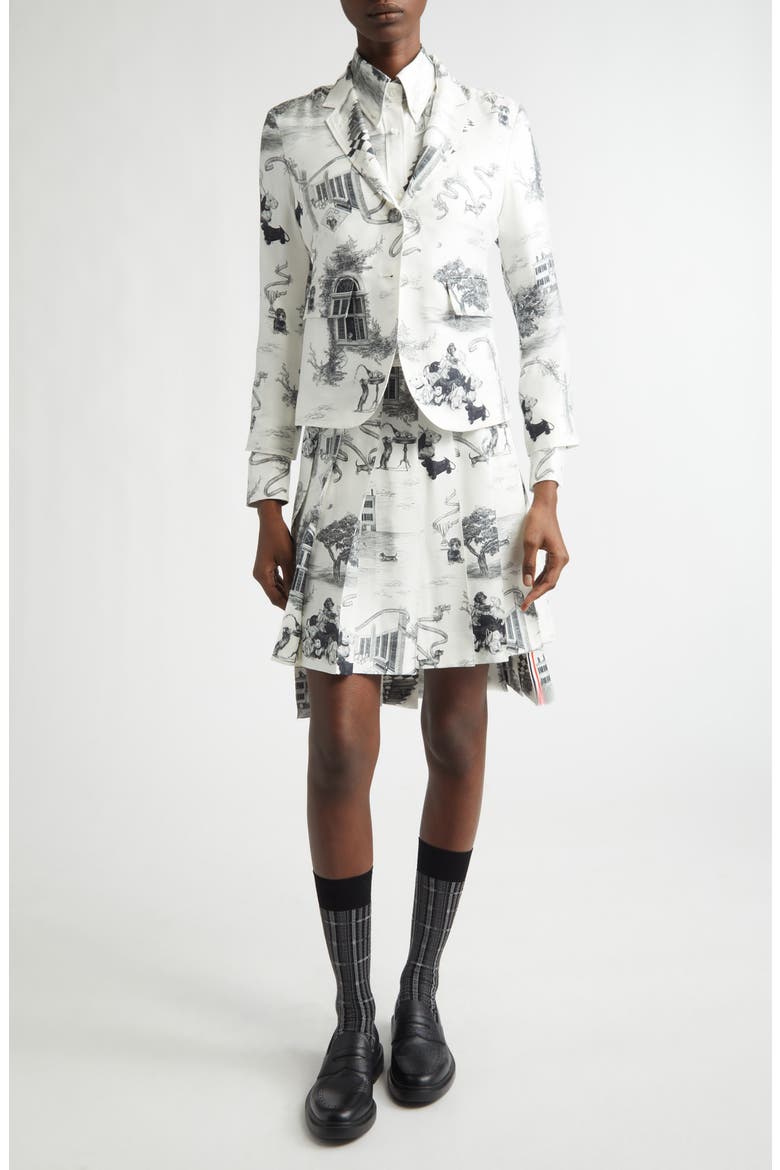 Hector Toile Classic Silk Pleated Skirt, Alternate, color, BLACK/ WHITE