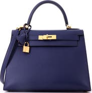 Pre-Owned Hermes Kelly Handbag Blue Epsom with Gold Hardware 28