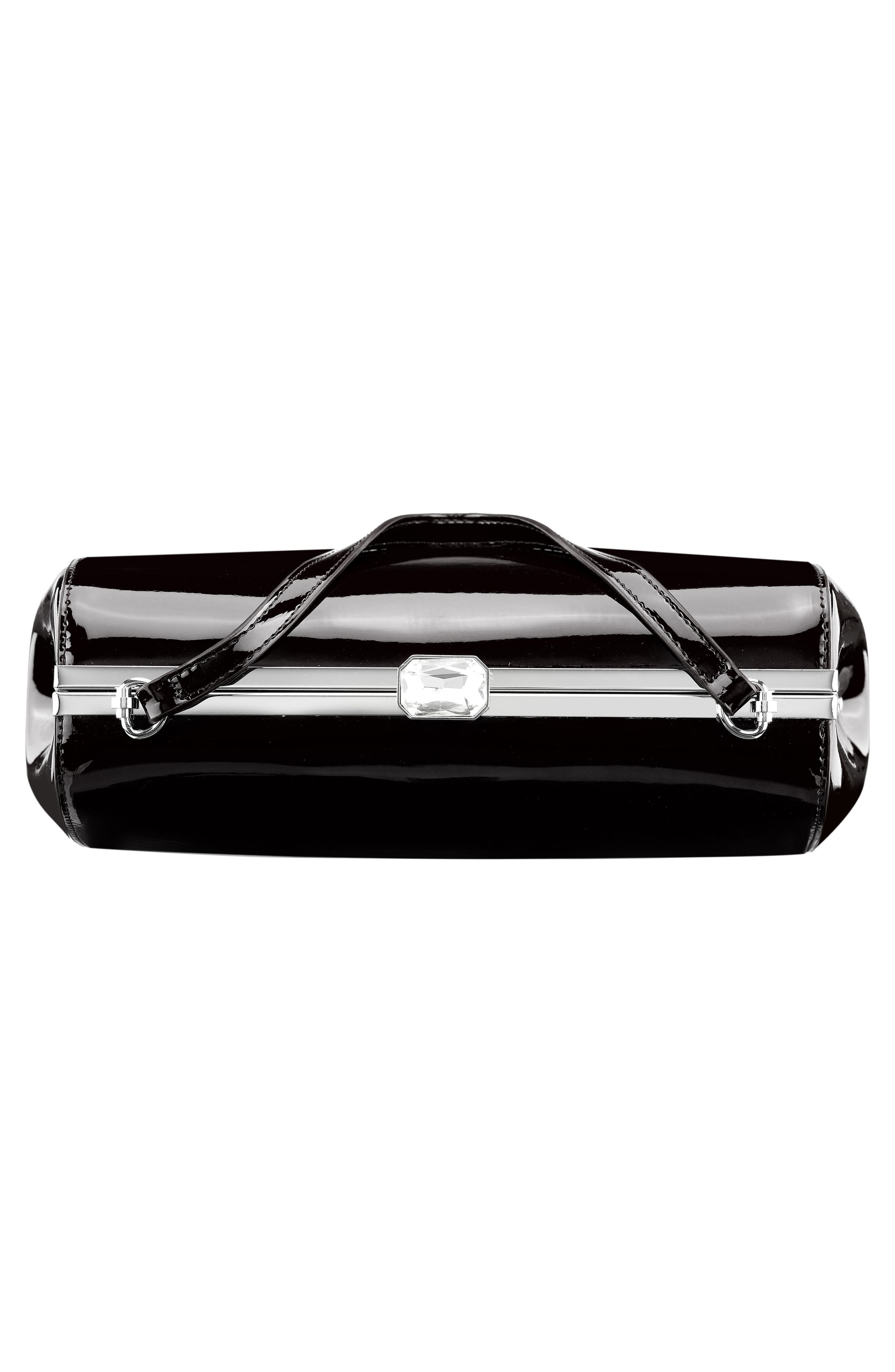 Delsie-P Faux Patent Leather Frame Clutch, Alternate, color, BLACK