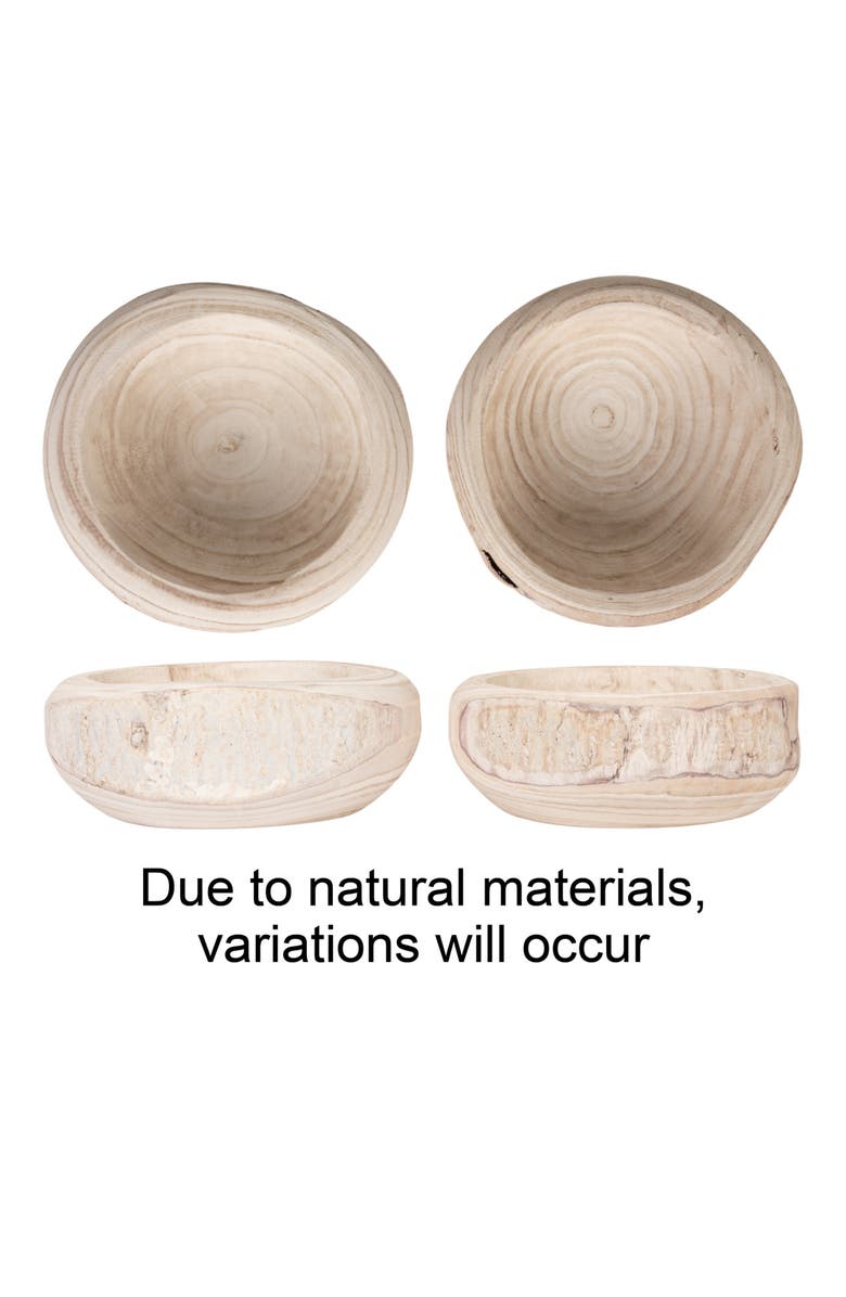Storied Home Decorative Hand-Carved Paulownia Wood Bowl, Whitewashed, Alternate, color, White