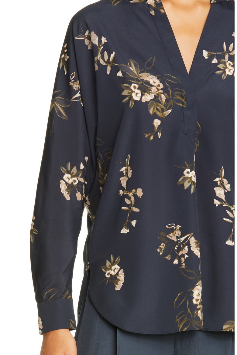 Painted Blooms Floral High/Low Blouse, Alternate, color, COASTAL