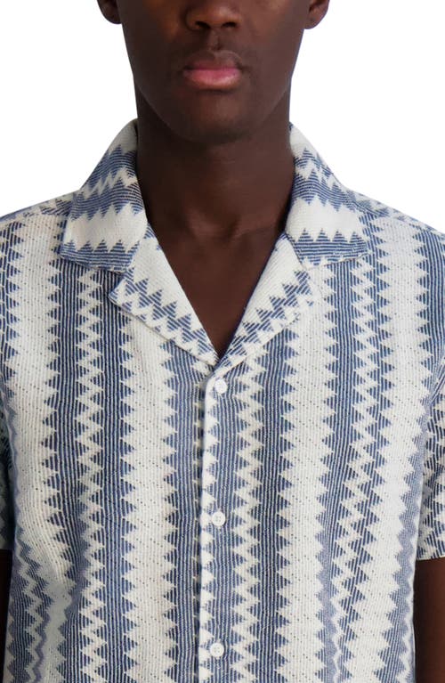 Karl Lagerfeld Paris Zigzag Knit Short Sleeve Shirt In White Blue