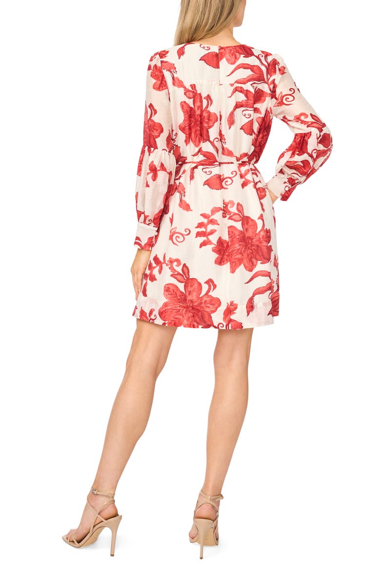 Floral Long Sleeve Dress, Alternate, color, LAVA RED