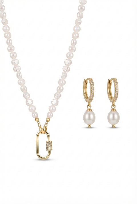 Taylor Freshwater Pearl Layered Necklace And Huggie Earring Set