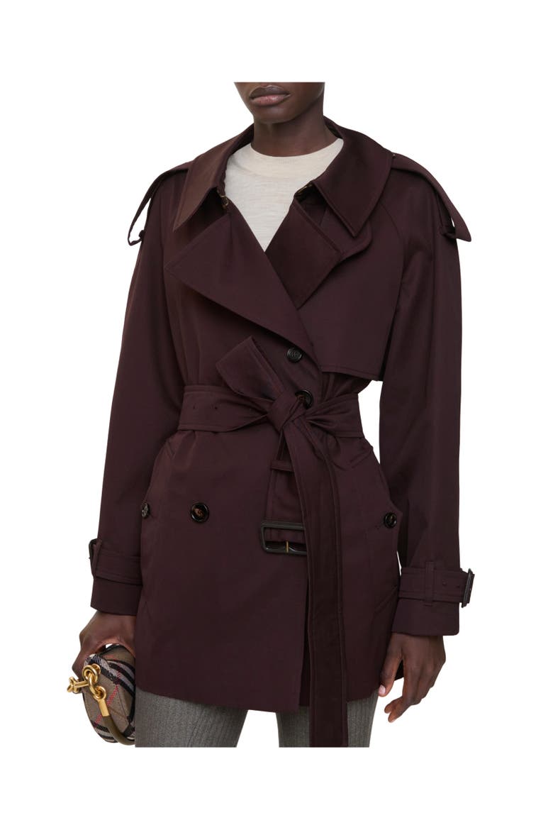 Short Gabardine Fitzrovia Trench Coat, Alternate, color, Wine red