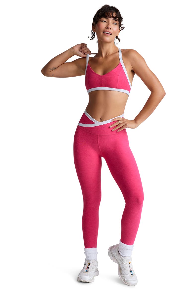 Spacedye Outlines High Waist Midi Leggings, Alternate, color, VIVID PINK/CLOUD WHITE
