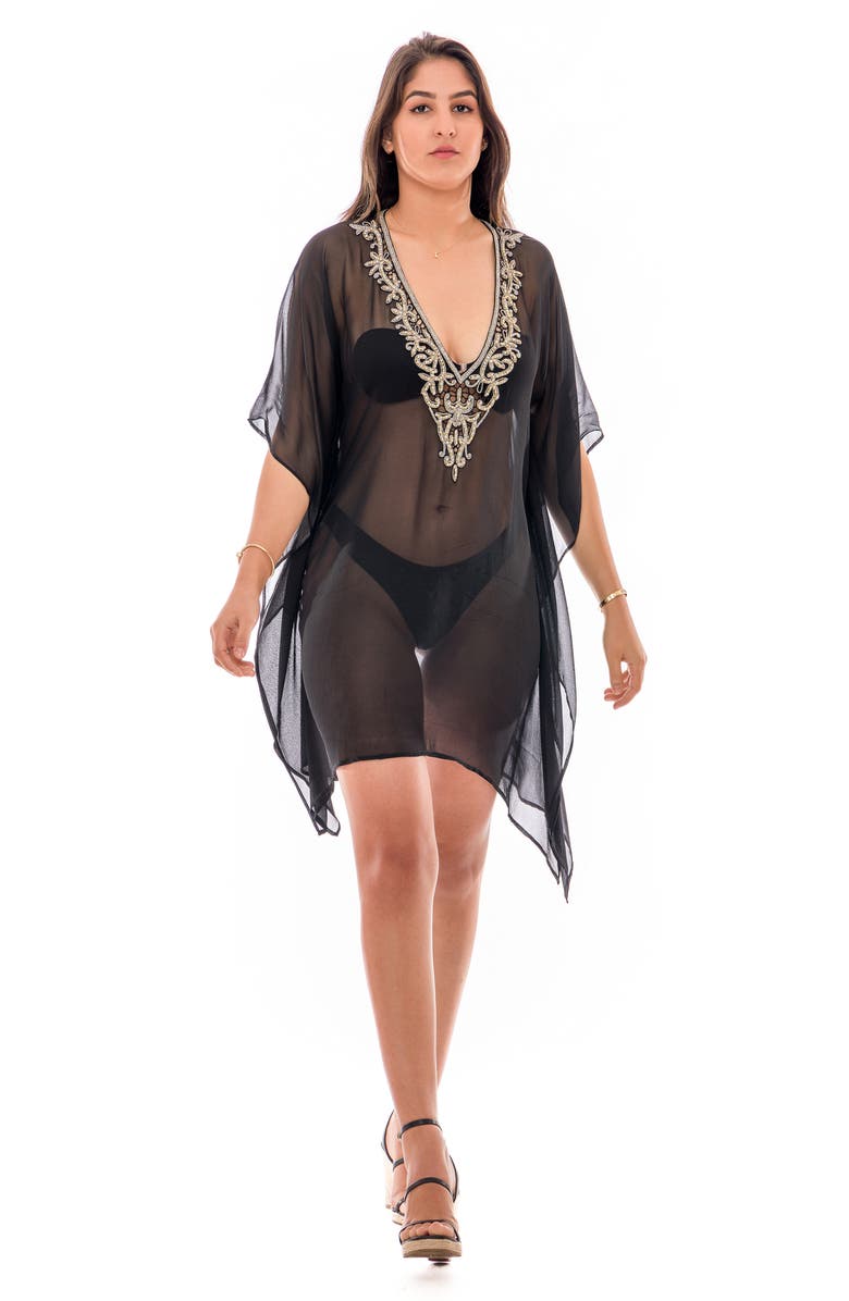 RANEES Sequin Embellished Slit Poncho, Alternate, color, Black