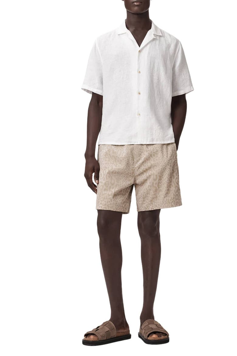 Sepal Embroidered Linen Camp Shirt, Alternate, color, WHITE