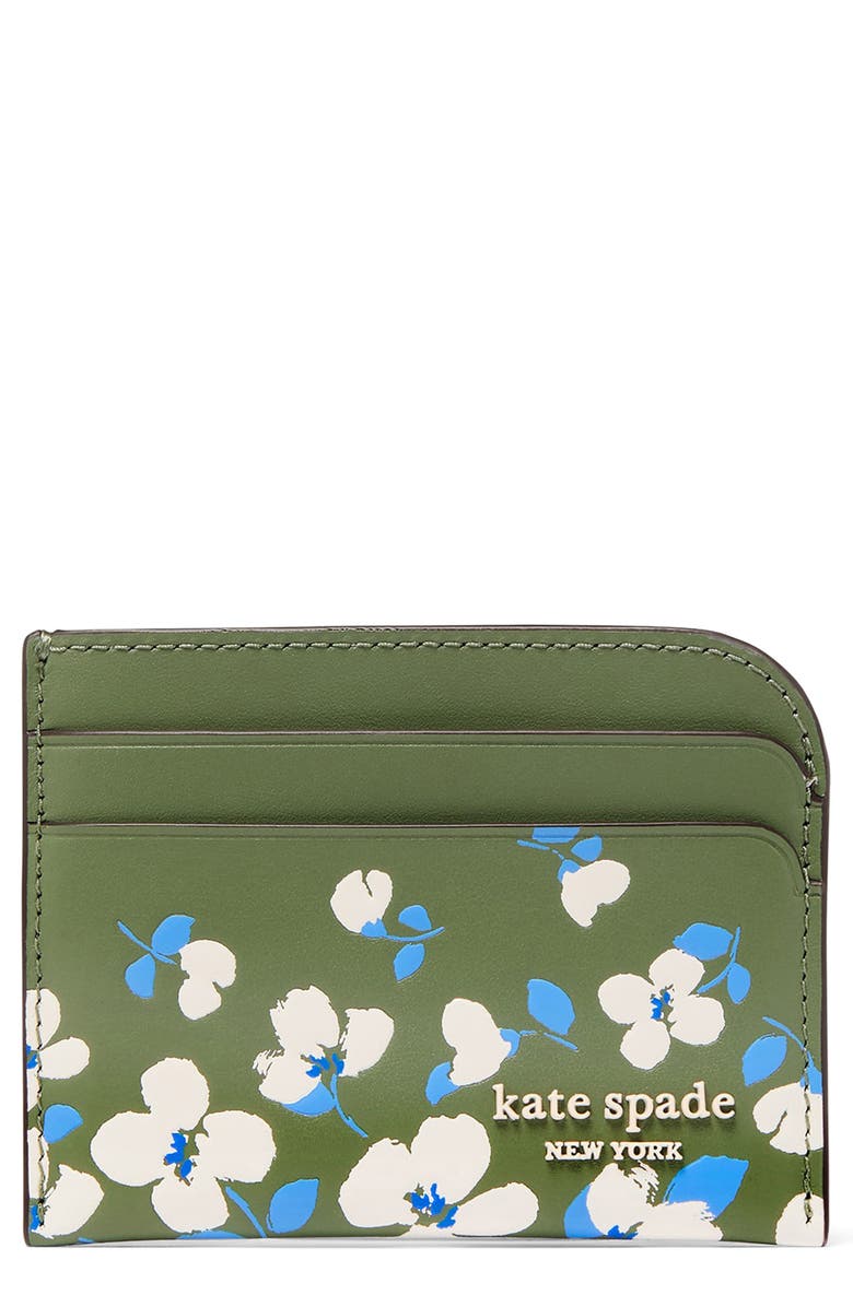 Kate Spade New York devin embossed painterly blooms leather card holder, Main, color,