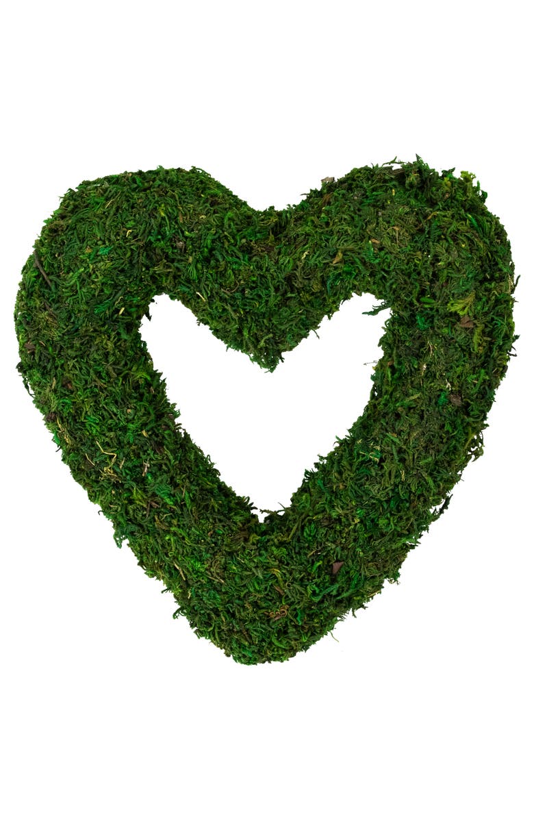 Northlight Reindeer Moss and Twig Artificial Heart Wreath - 13.5", Main, color, Green