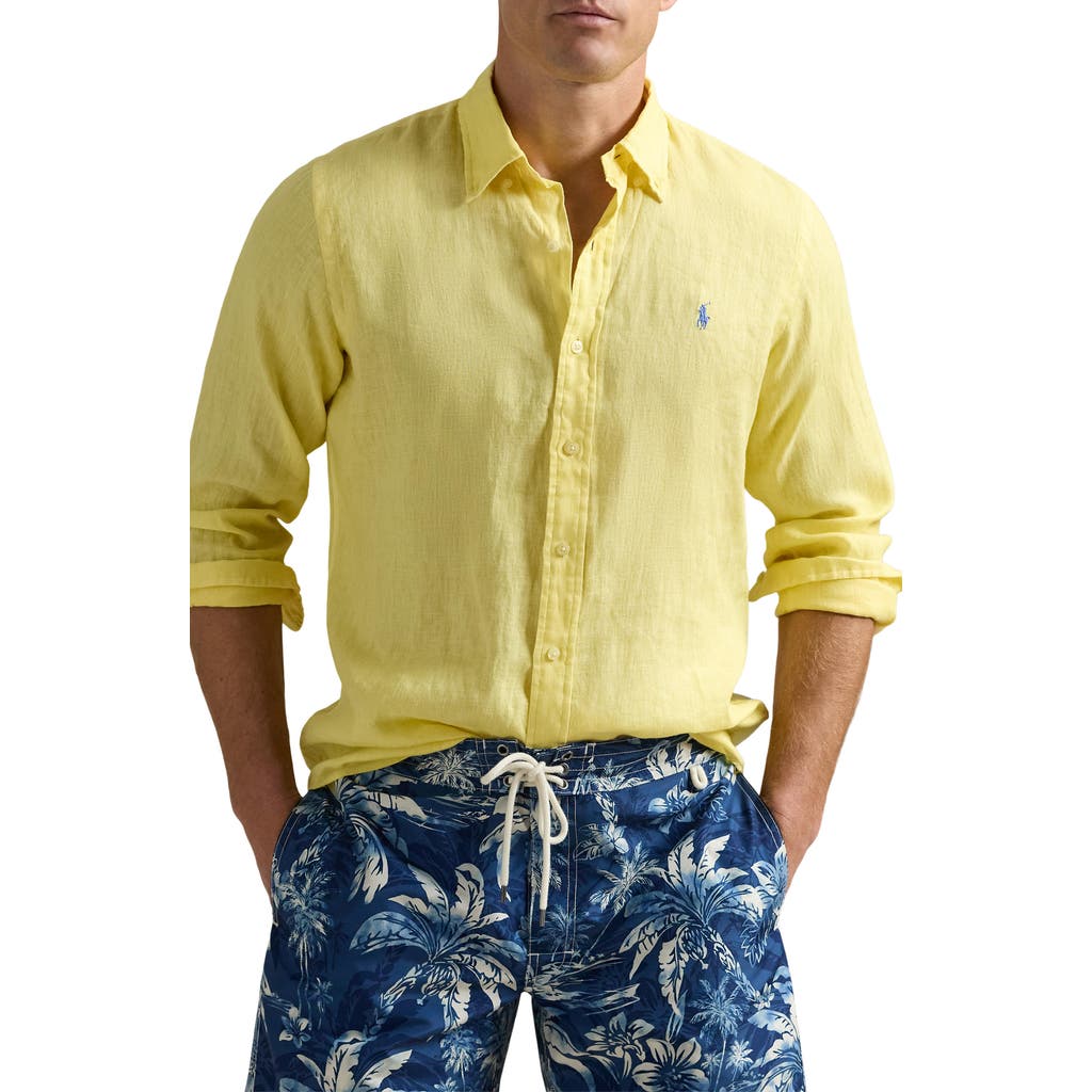 Polo Ralph Lauren Classic Fit Long Sleeve Cotton Oxford Button Down Shirt In Resort Gold