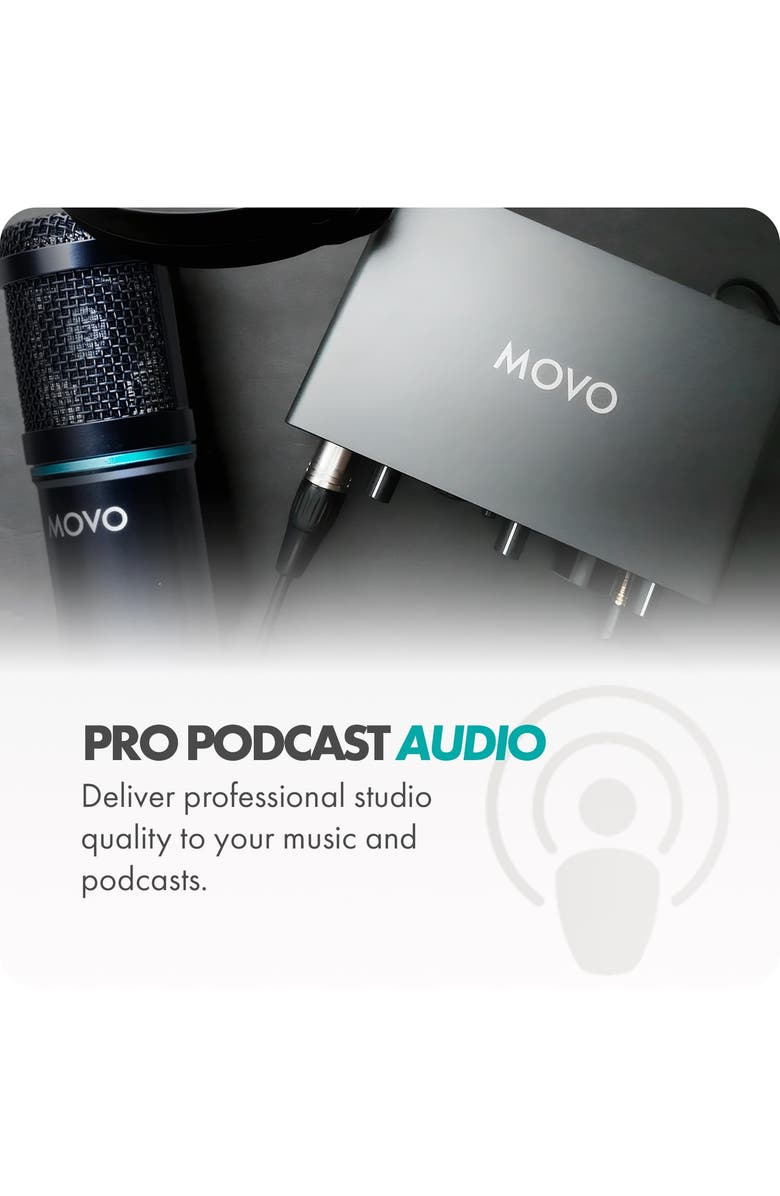 MOVO PodKit2AH Podcast Equipment Bundle for 2 Condenser Microphone Kit with USB Audio Interface for Computers, Alternate, color, Black