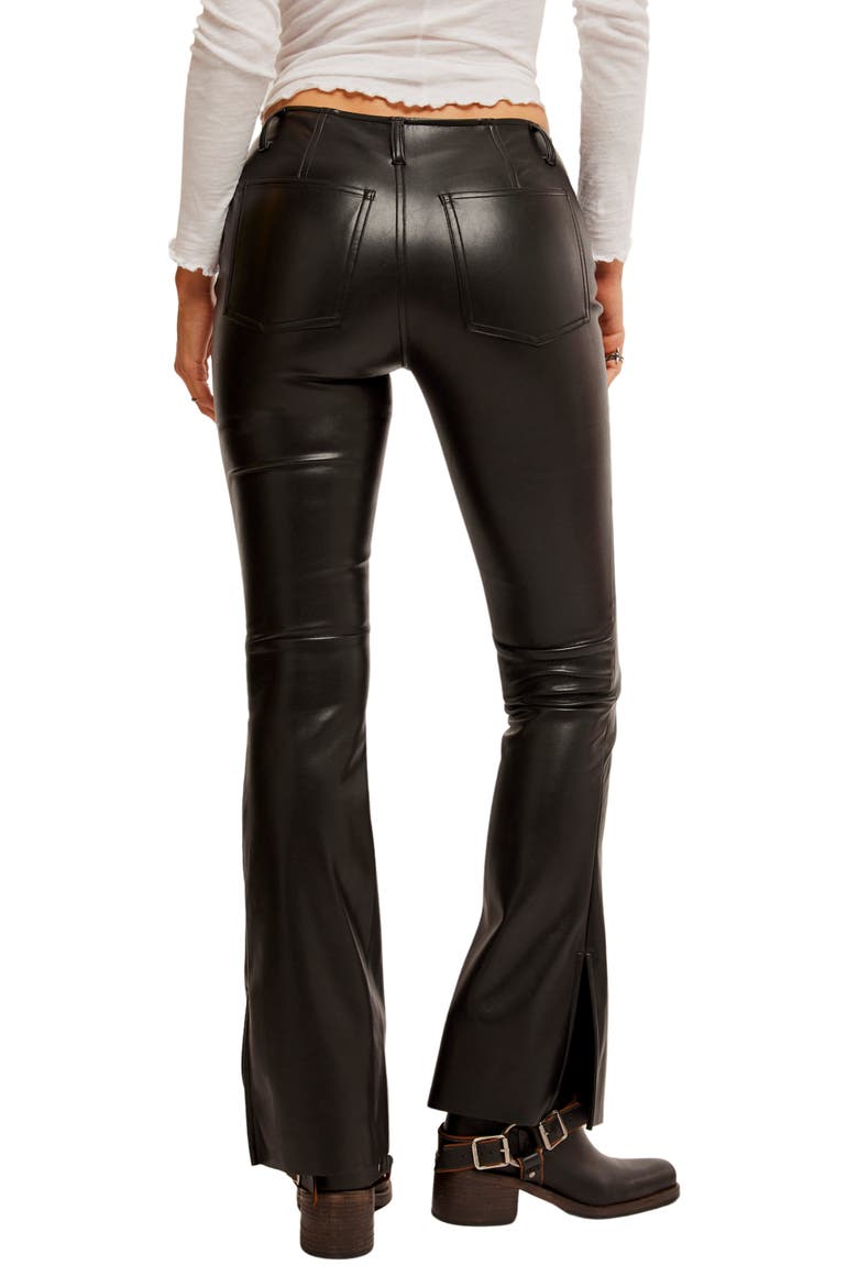 Level Up Faux Leather Slit Bootcut Jeans, Alternate, color, BLACK