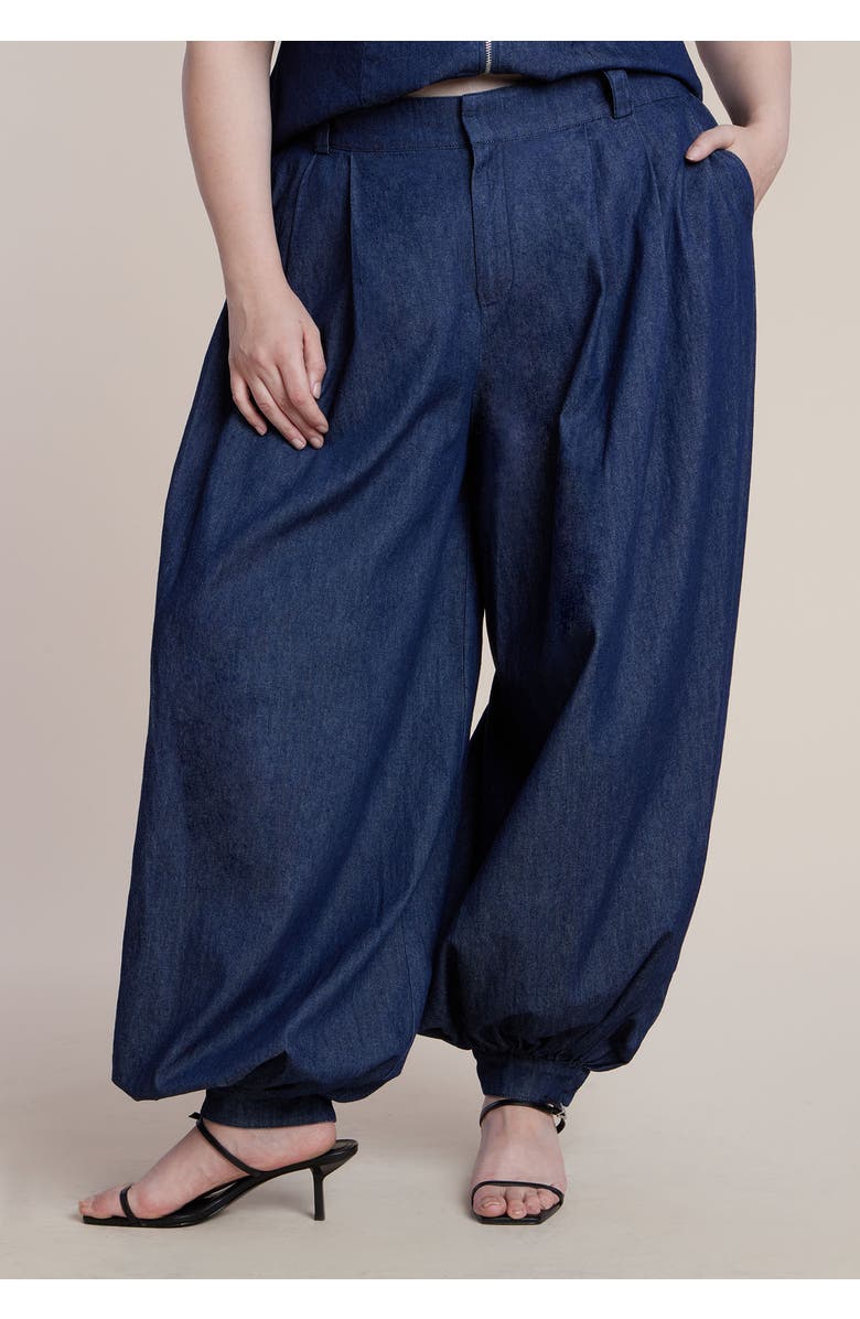 ELOQUII High Rise Chambray Trouser, Alternate, color, Dark Wash