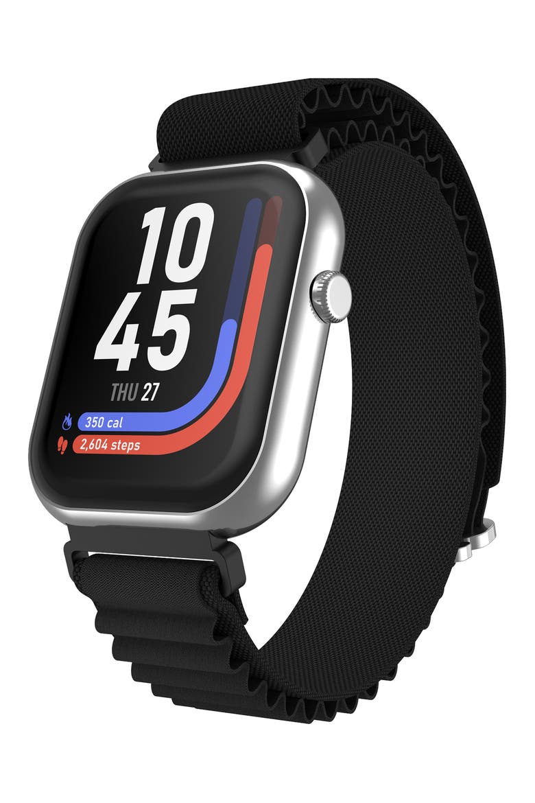 iTouch Air 5 Nylon Strap Smartwatch, 36.8mm x 45.6mm, Main, color, SILVER/ BLACK