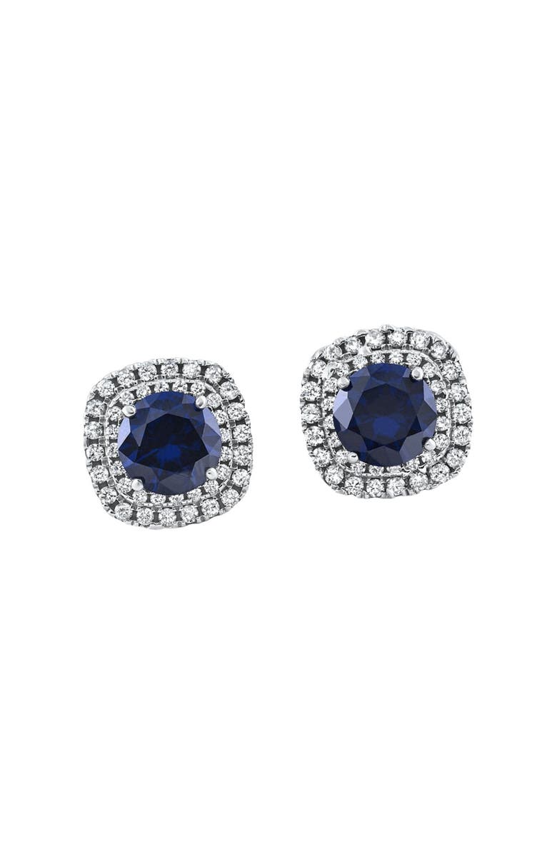 Bliss Diamond 2.65Ct Cushion Halo Blue Sapphire Diamond Studs 14k Gold Earring Lab Grown, Alternate, color, 14K White Gold