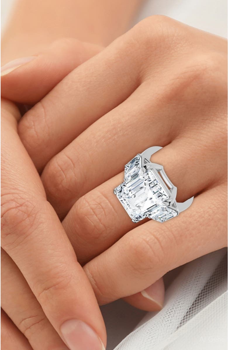 Bliss Diamond Certified 12Ct Emerald Cut Three Stone Diamond Engagement Ring Lab Grown, Alternate, color, 14K White Gold