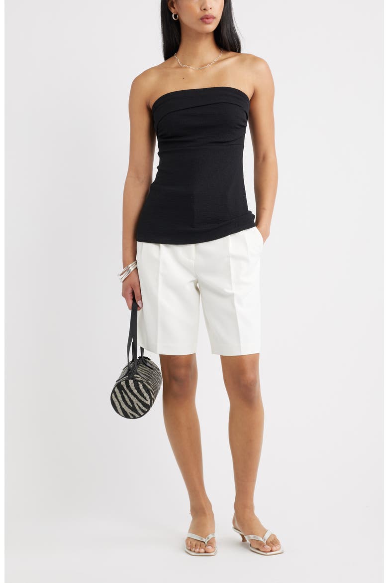 Puckered Crepe Bandeau Top, Alternate, color, BLACK