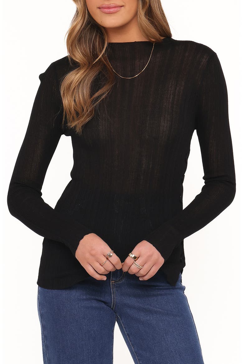 Delphine Fine Rib Knit Top, Main, color, BLACK