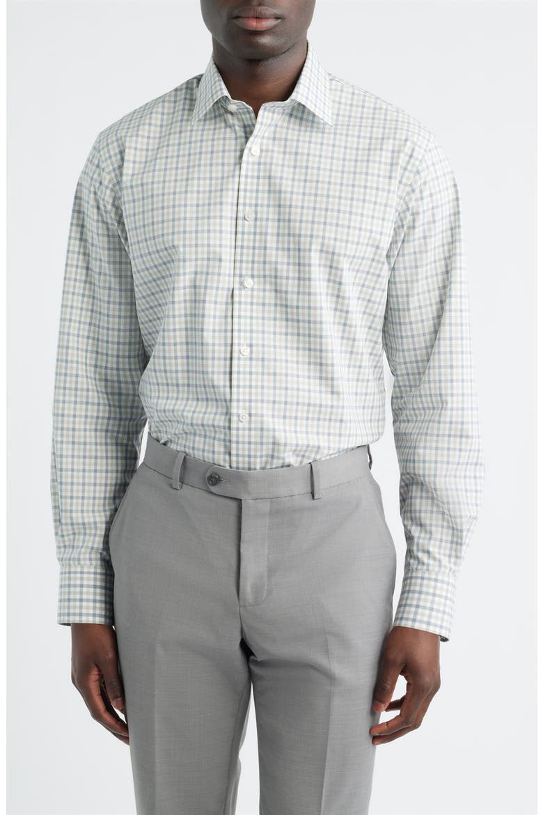 Traditional Fit Check Non-Iron Cotton Dress Shirt, Main, color, GREEN ODRANA GINGHAM