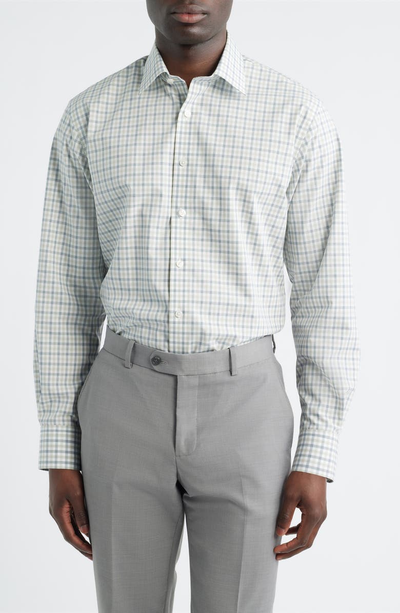 Nordstrom Traditional Fit Check Non-Iron Cotton Dress Shirt, Main, color, Green Odrana Gingham