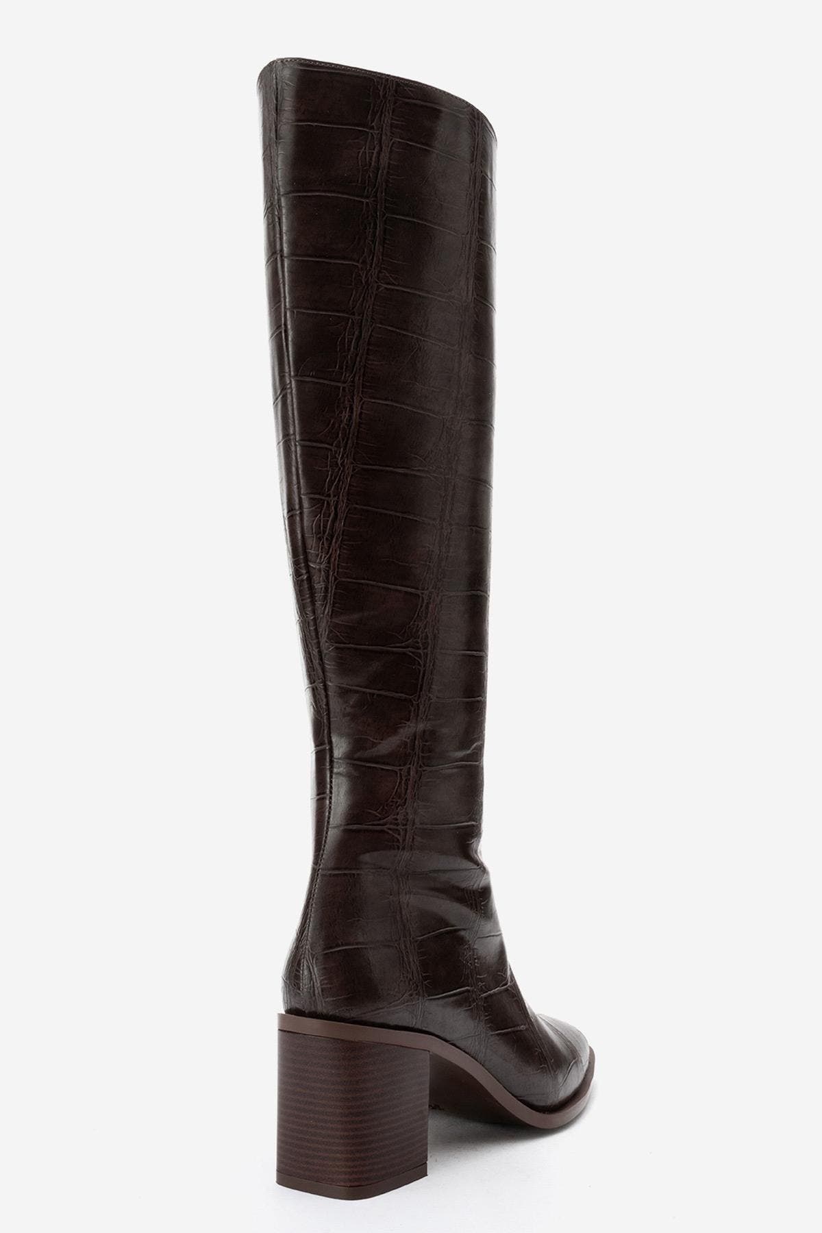 Venia Block Heel Boot, Alternate, color, Brown Print Faux Leather
