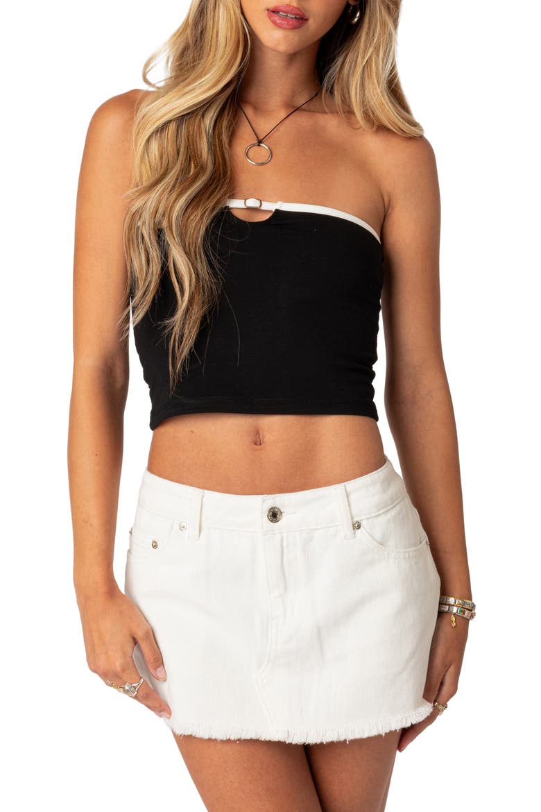 Colby Belted Cutout Tube Top, Main, color, BLACK