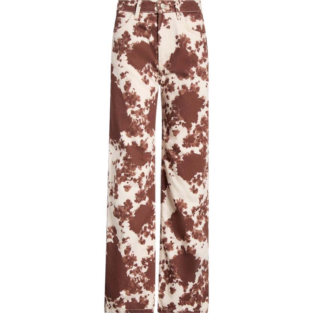 Reformation Val 90s Mid Rise Straight Jeans Cowhide Print In Brown
