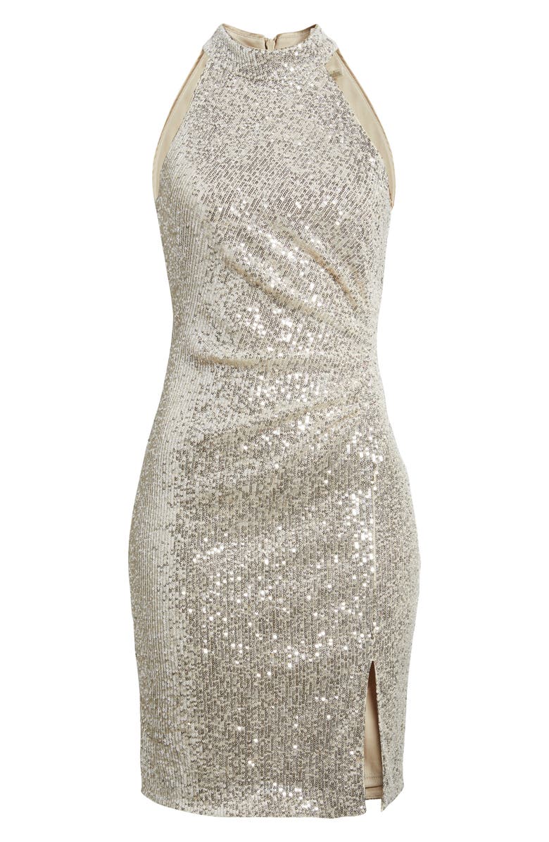 Eliza J Sequin Mock Neck Cocktail Dress, Alternate, color, Silver