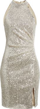 Eliza J Sequin Mock Neck Cocktail Dress