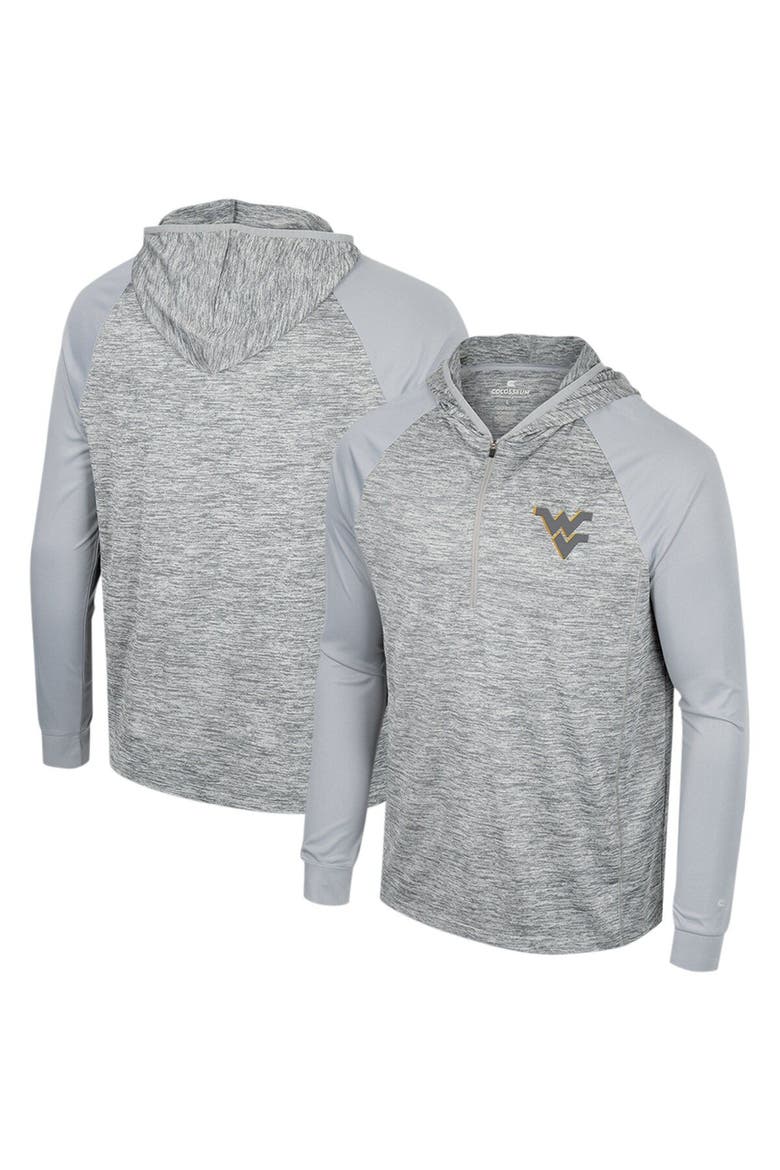 Men's Colosseum Gray West Virginia Mountaineers Cybernetic Raglan Quarter-Zip Hooded Top, Main, color, Gray